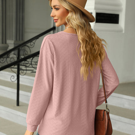 V Neck Button Loose Long Sleeve T-Shirt Top Women's Clothes