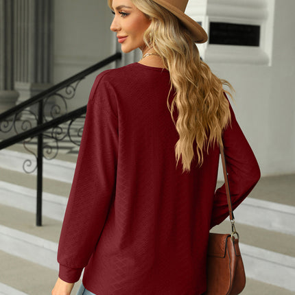 V Neck Button Loose Long Sleeve T-Shirt Top Women's Clothes