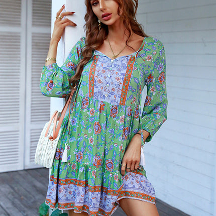 holiday wind dress short skirt positioning flower women's clothing