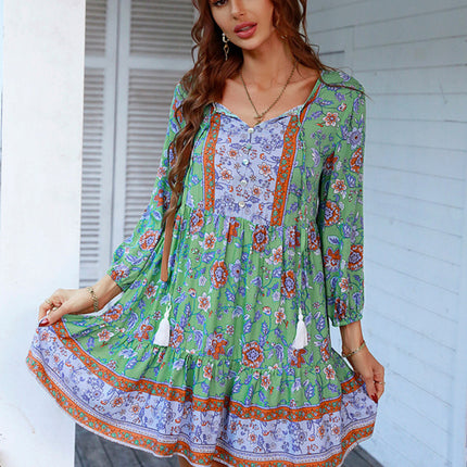 holiday wind dress short skirt positioning flower women's clothing