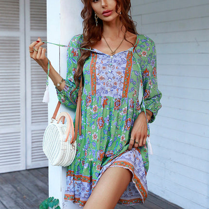 holiday wind dress short skirt positioning flower women's clothing