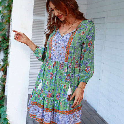 holiday wind dress short skirt positioning flower women's clothing