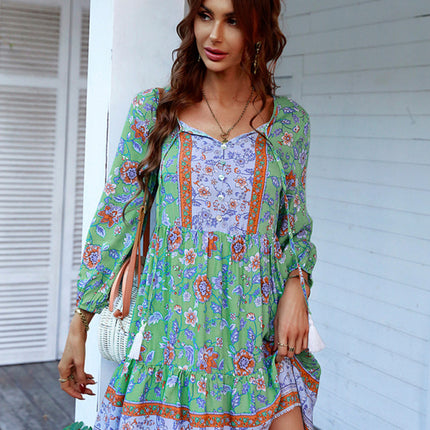 holiday wind dress short skirt positioning flower women's clothing