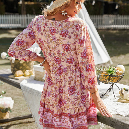 holiday wind dress short skirt positioning flower women's clothing