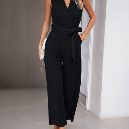 New women's elegant V-neck tie commuter sleeveless jumpsuit