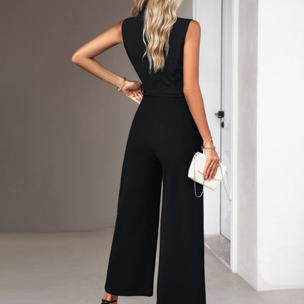 New women's elegant V-neck tie commuter sleeveless jumpsuit