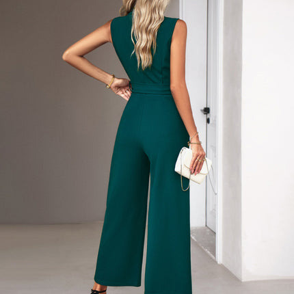 New women's elegant V-neck tie commuter sleeveless jumpsuit