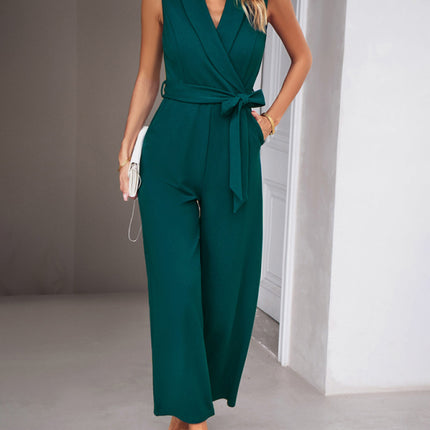 New women's elegant V-neck tie commuter sleeveless jumpsuit