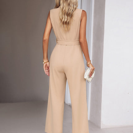 New women's elegant V-neck tie commuter sleeveless jumpsuit