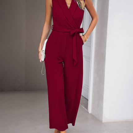 New women's elegant V-neck tie commuter sleeveless jumpsuit