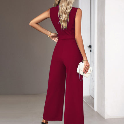 New women's elegant V-neck tie commuter sleeveless jumpsuit