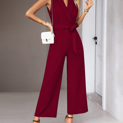 New women's elegant V-neck tie commuter sleeveless jumpsuit