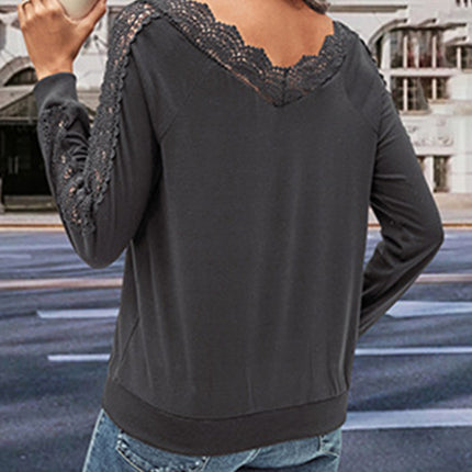 New women's solid color v-neck long-sleeved sweater top