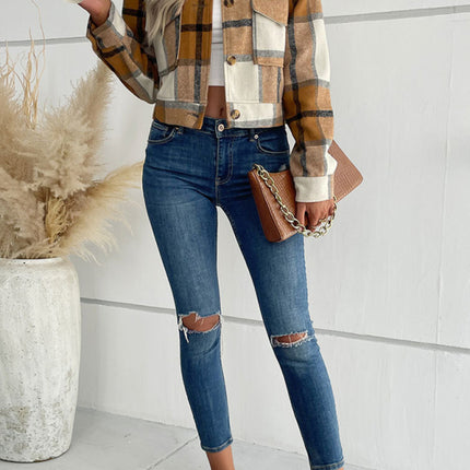 New women's plaid cross-border long-sleeved shirt jacket