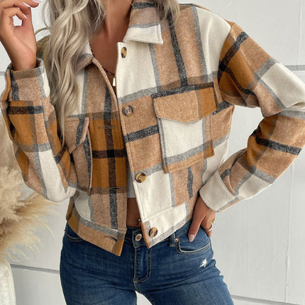 New women's plaid cross-border long-sleeved shirt jacket