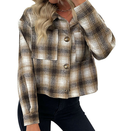 New women's plaid cross-border long-sleeved shirt jacket
