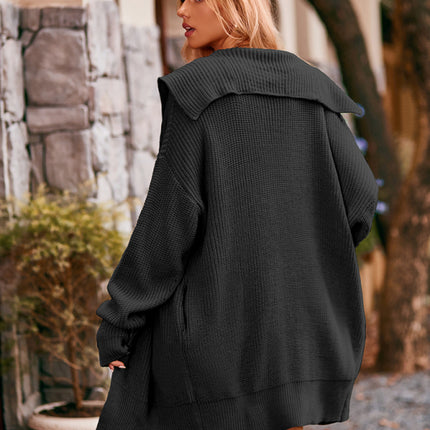 New women's solid color lapel tie pocket cardigan three buttons mid-length sweater coat