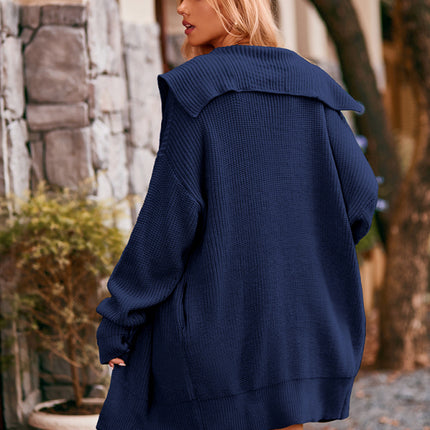 New women's solid color lapel tie pocket cardigan three buttons mid-length sweater coat