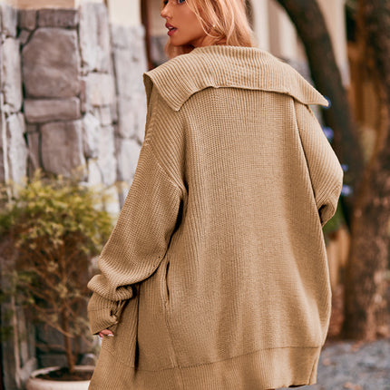 New women's solid color lapel tie pocket cardigan three buttons mid-length sweater coat