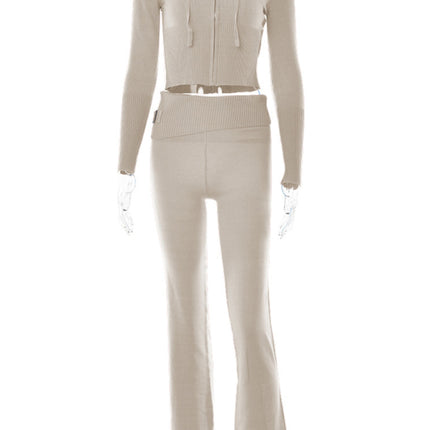 Knitted hooded set women's long sleeved pants two-piece set