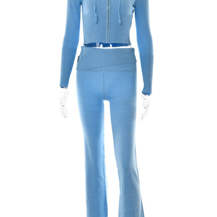 Knitted hooded set women's long sleeved pants two-piece set