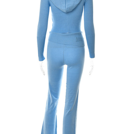 Knitted hooded set women's long sleeved pants two-piece set
