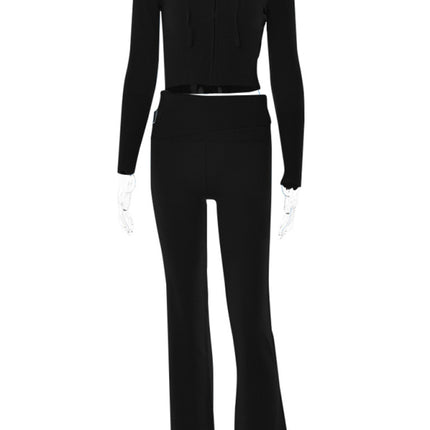 Knitted hooded set women's long sleeved pants two-piece set