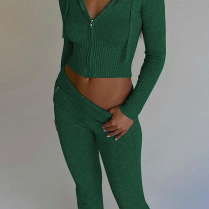 Knitted hooded set women's long sleeved pants two-piece set