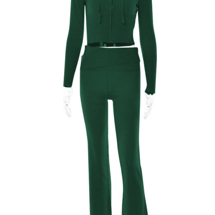 Knitted hooded set women's long sleeved pants two-piece set