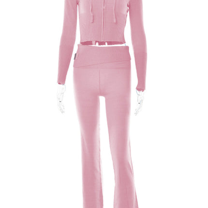 Knitted hooded set women's long sleeved pants two-piece set