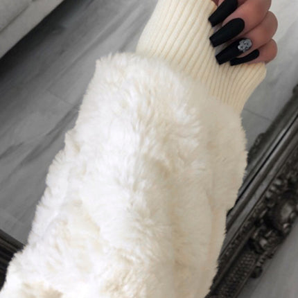 Autumn and winter furry long-sleeved hooded plush top long coat