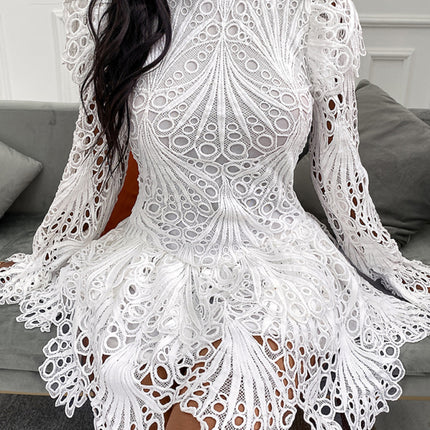New women's elegant white lace hollow dress