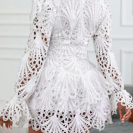 New women's elegant white lace hollow dress