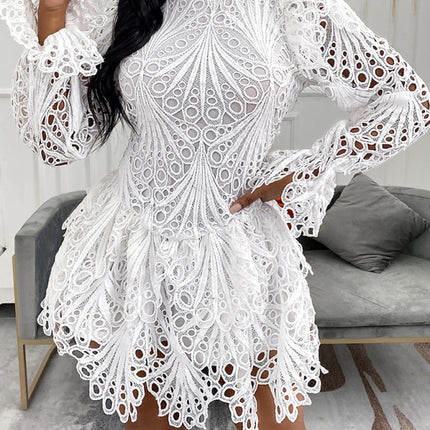 New women's elegant white lace hollow dress