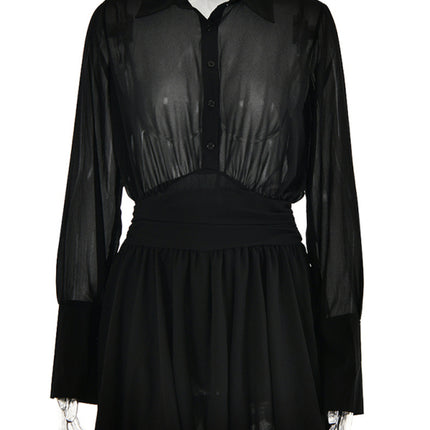 New style single-breasted lapel dress fashion sexy temperament hot girl lotus leaf skirt