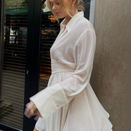 New style single-breasted lapel dress fashion sexy temperament hot girl lotus leaf skirt