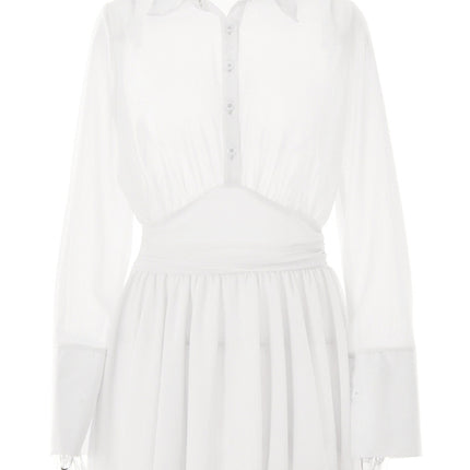 New style single-breasted lapel dress fashion sexy temperament hot girl lotus leaf skirt