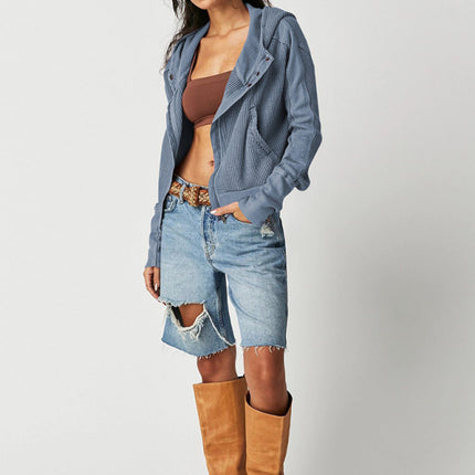 Sweatshirt Zipper Button Long Sleeve Loose Casual Pullover Hoodie