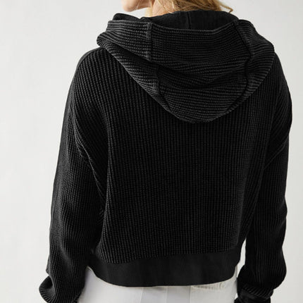 Sweatshirt Zipper Button Long Sleeve Loose Casual Pullover Hoodie