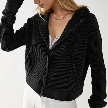 Sweatshirt Zipper Button Long Sleeve Loose Casual Pullover Hoodie