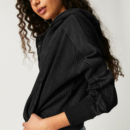 Sweatshirt Zipper Button Long Sleeve Loose Casual Pullover Hoodie