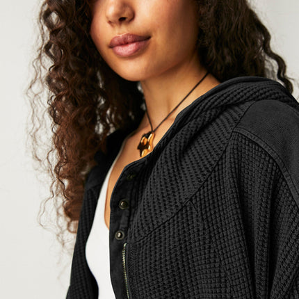 Sweatshirt Zipper Button Long Sleeve Loose Casual Pullover Hoodie