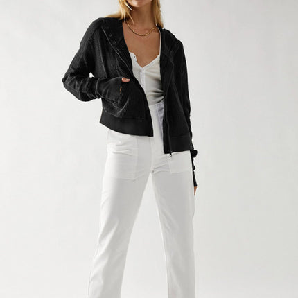 Sweatshirt Zipper Button Long Sleeve Loose Casual Pullover Hoodie