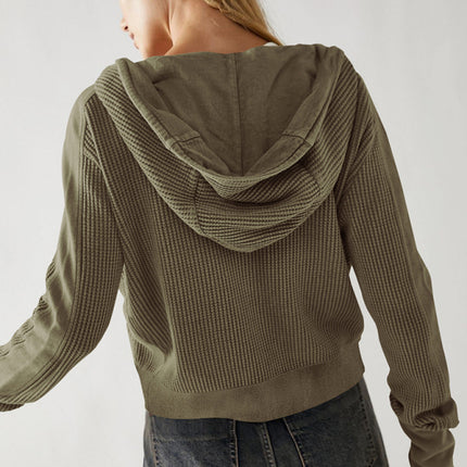 Sweatshirt Zipper Button Long Sleeve Loose Casual Pullover Hoodie