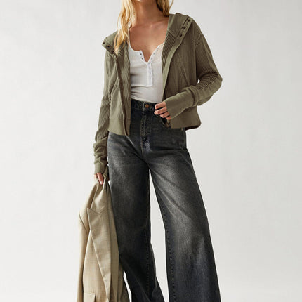 Sweatshirt Zipper Button Long Sleeve Loose Casual Pullover Hoodie