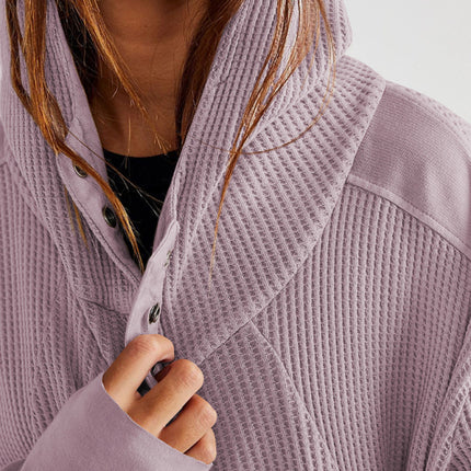 Sweatshirt Zipper Button Long Sleeve Loose Casual Pullover Hoodie