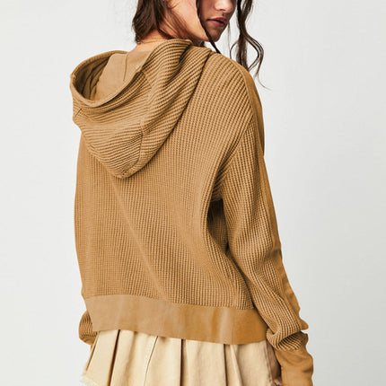 Sweatshirt Zipper Button Long Sleeve Loose Casual Pullover Hoodie