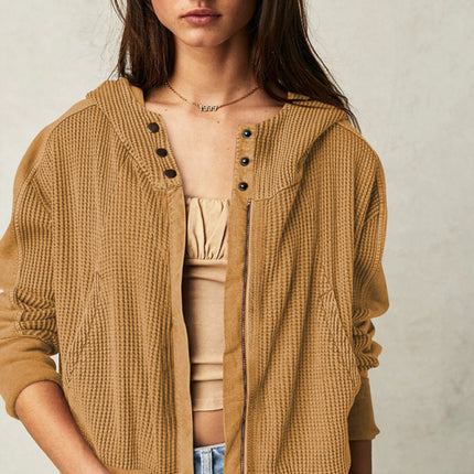 Sweatshirt Zipper Button Long Sleeve Loose Casual Pullover Hoodie