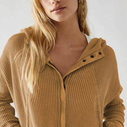 Sweatshirt Zipper Button Long Sleeve Loose Casual Pullover Hoodie