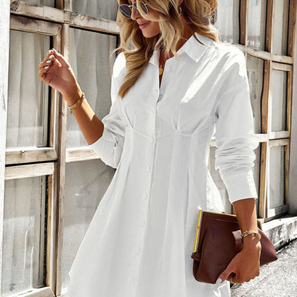 Ladies Fashion Solid Color Shirt Dress